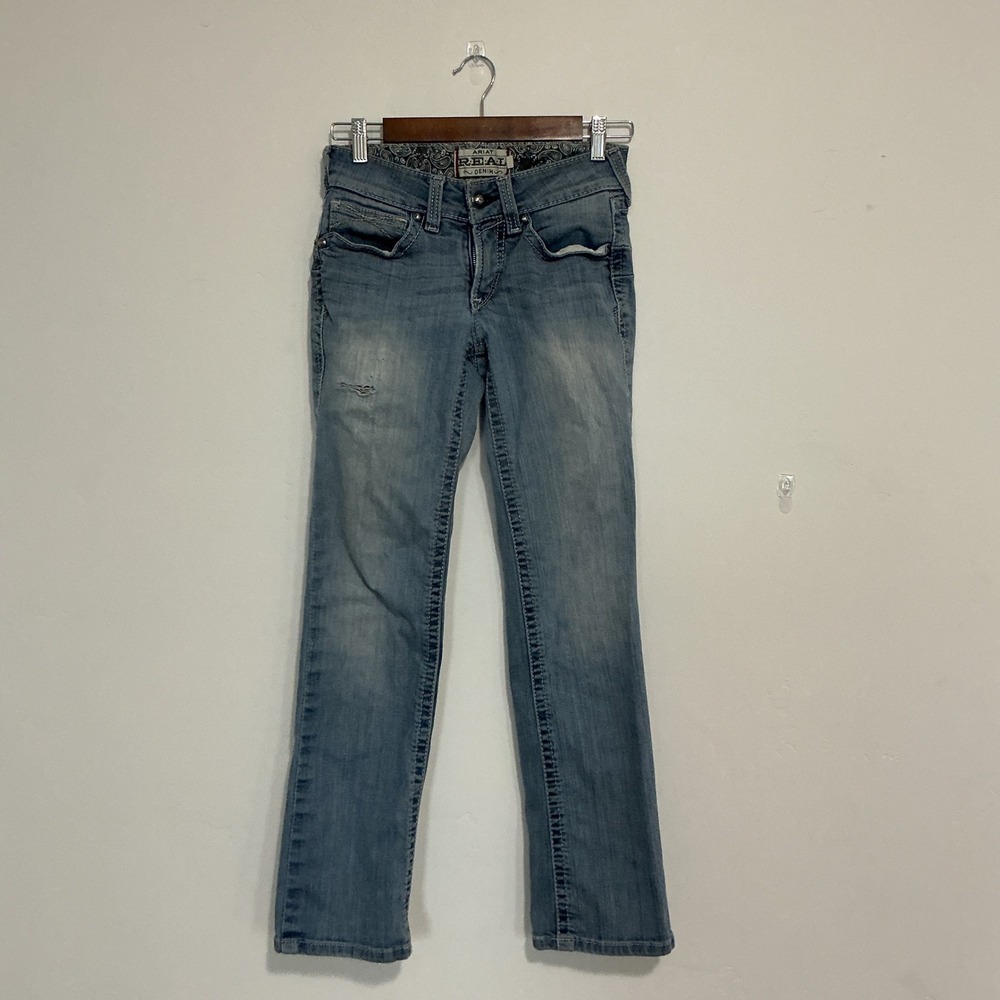 Ariat REAL Denim Womens Size 26S Light Wash Distressed Skinny‎ Jeans